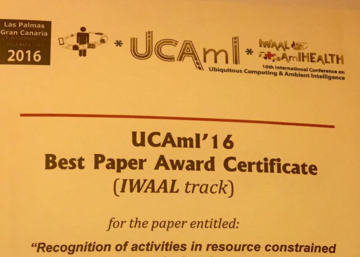 Premio al mejor trabajo en el Congreso UCAMI 2016 en la sesión IWAAL