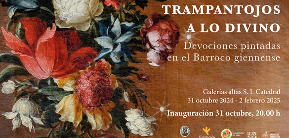 Cuadro de flores y cartel de la exposición