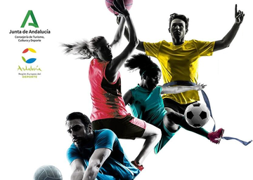 Imagen del cartel de los CAU con distintos personajes practicando deporte