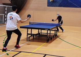 Dos jugadores en un partido de tenis de mesa