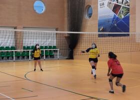 Jugadoras de vóley durante un partido
