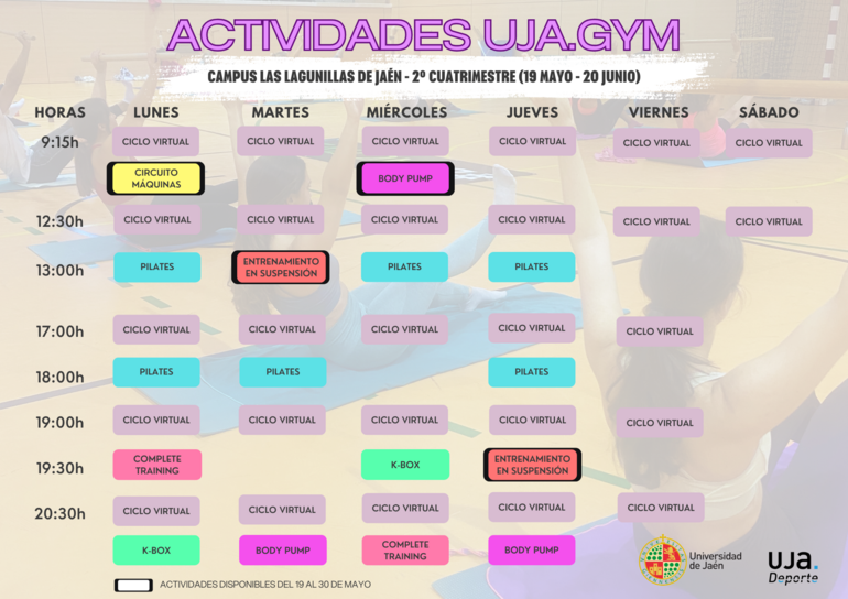Actividades UJA.Gym Jaén del 19/05 al 20/06