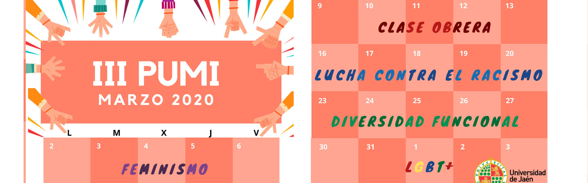 Cartel del calendario de las terceras jornadas por una universidad inclusiva
