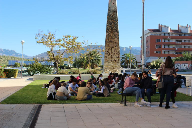 Estudiantes en el cesped