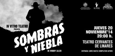 Cartel de la obra de teatro Sombras y Nieblas de Woody Allen