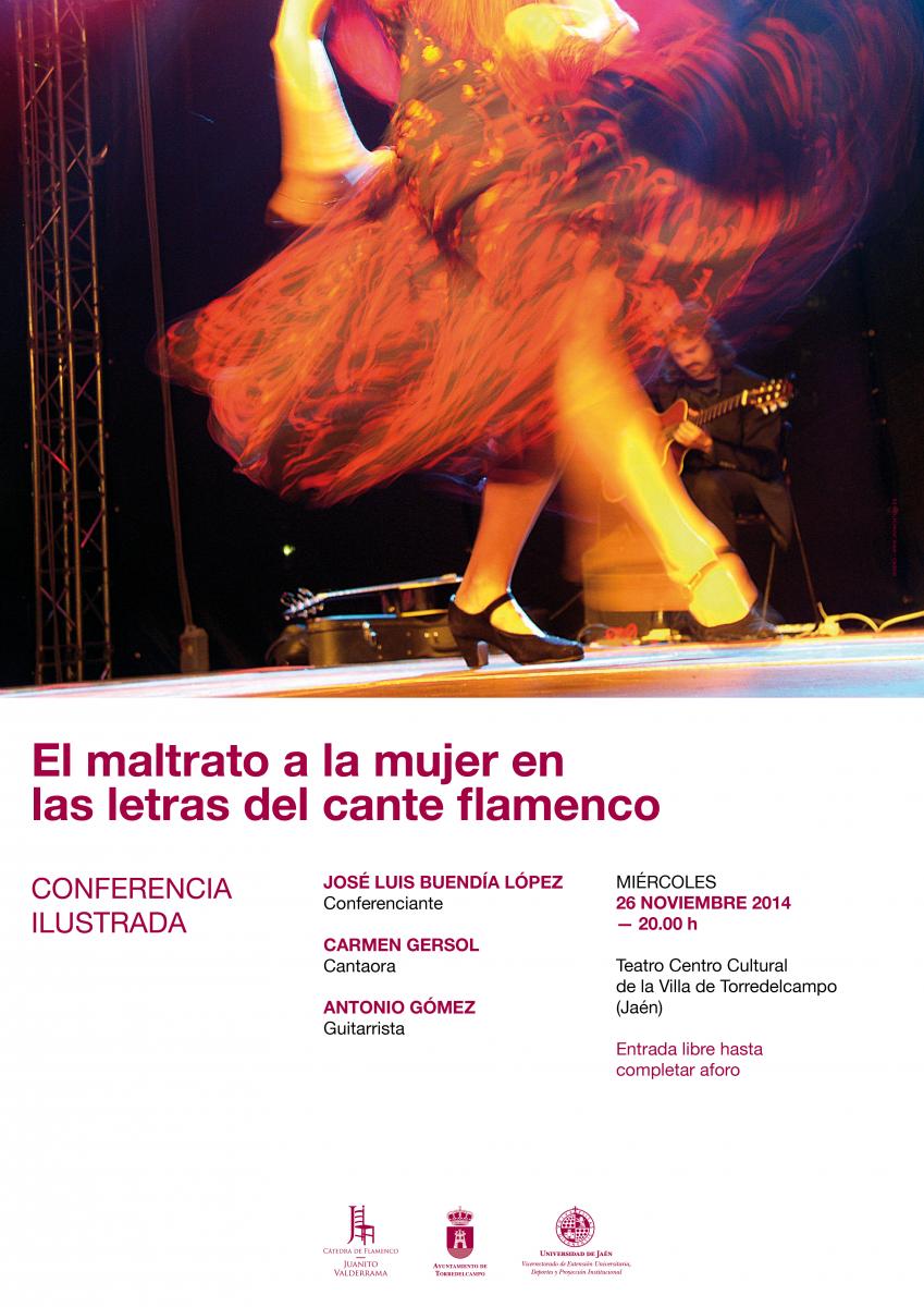 Cartel conferencia "EL MATRATO A LA MUJER EN LAS LETRAS DEL CANTE FLAMENCO"