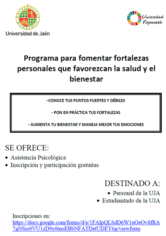 Cartel del Programa de intervención psicológica para fomentar las fortalezas personales