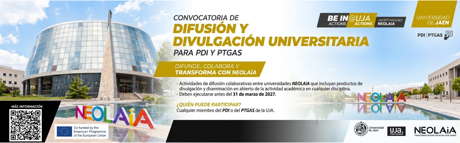 NEOLAiA abre la Convocatoria de Difusión y Divulgación Universitaria para PDI y PTGAS