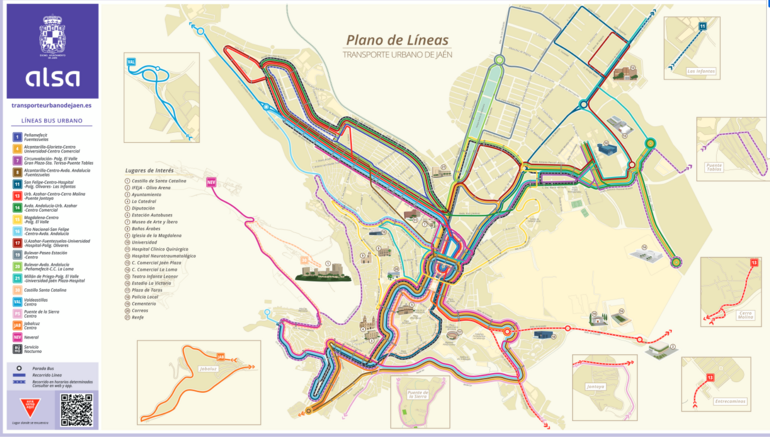 Plano de líneas urbanas de Jaén