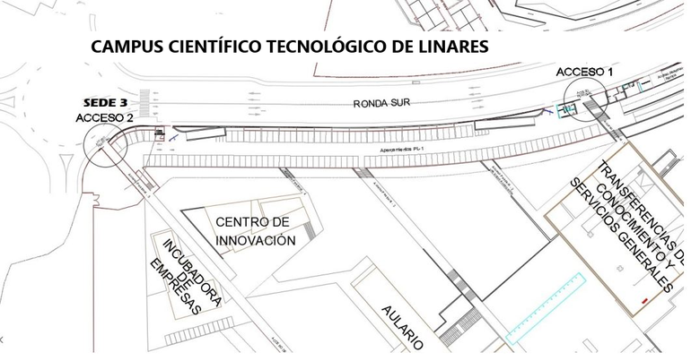 Plano Campus Científico Tecnológico de Linares con accesos peatonales