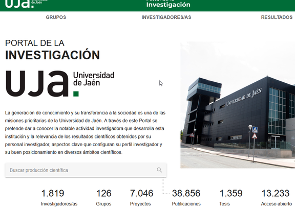 Imagen del portal de la investigación de la Universidad de Jaén