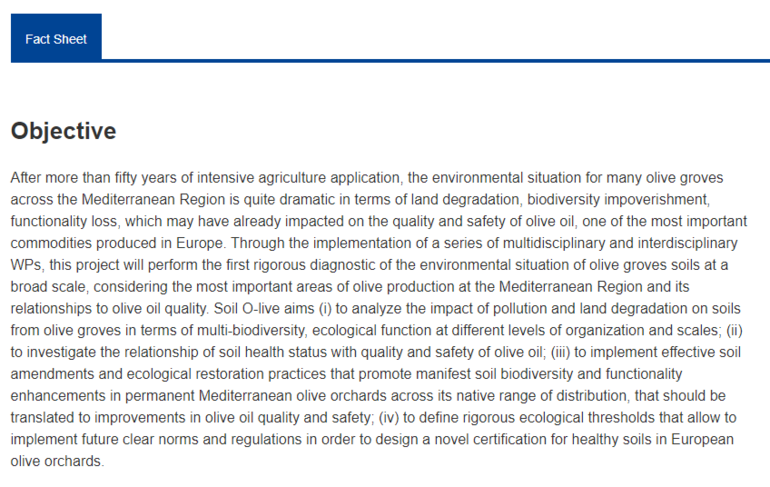 Objetivos SOIL O-LIVE (de Web CORDIS)