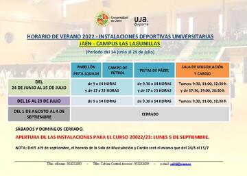 Horarios de las instalaciones deportivas universitarias en verano - Campus Las Lagunillas