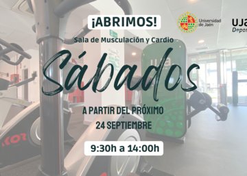 Cartel apertura de las salas de musculación y cardio en sábado por la mañana desde el 24 de septiembre