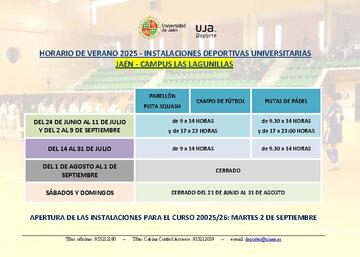 Horarios de verano - instalaciones deportivas campus las Lagunillas de Jaén