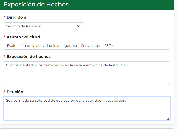 Captura de pantalla de la sede electrónica de la UJA