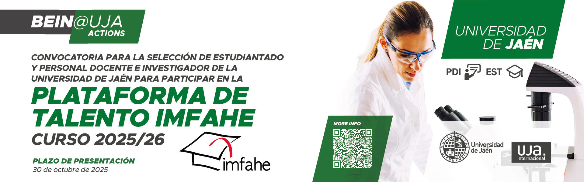 Convocatoria para la selección de estudiantado y Personal Docente e Investigador de la UJA para participar en la 'Plataforma de Talento Imfahe' del curso 2025-20