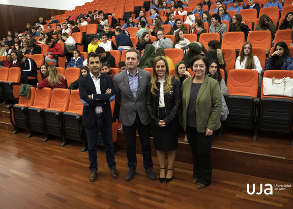 Javier Hernández, Ruperto Bermejo, Eva María Murgado y África Yebra, durante la inauguración de la Semana de la Ciencia en el Campus Científico Tecnológico de Linares
