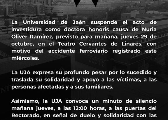 Mensaje de condolencias de la UJA por el accidente ferroviario de Toledo.