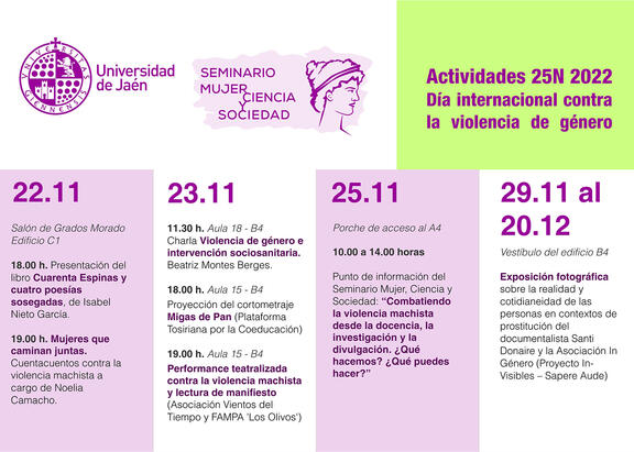 Programa de actividades organizado por el Seminario Mujer, Ciencia y Sociedad de la UJA.