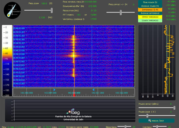 Captura de pantalla del programa y la detección del meteoro.
