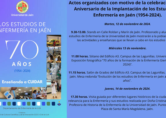 Cartel con la programación conmemorativa de los 70 años de Estudios de Enfermería en Jaén.