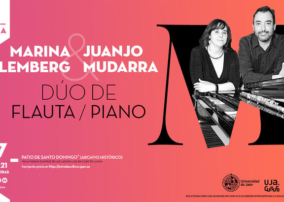Cartel del concierto de piano y flauta a cargo Juan José Mudarra y Marina Lemberg.