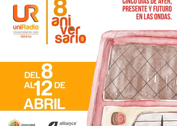 Cartel del 8º aniversario de UniRadio Jaén.