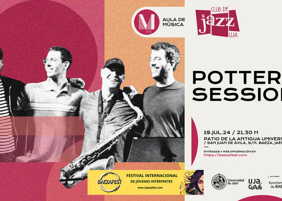 Cartel del concierto ‘UJA Jazz’ a cargo del grupo Potter Session’s, que tendrá lugar este viernes 19 de julio en BaezaFest.
