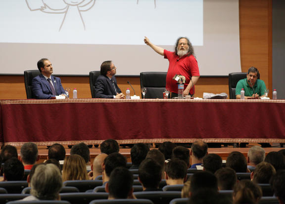 F. J. Gallego, Juan Gómez, Richard Stallman y Rafael Segura.