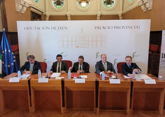 Juan Bautista Barroso, Nicolás Ruiz, Luis Planas, Francisco Reyes y Jaime Lillo, en el acto inaugural.