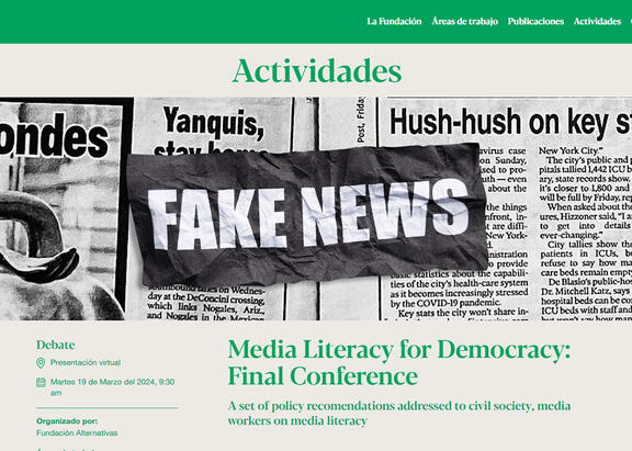 Página web del proyecto 'Media Literacy for Democracy'.